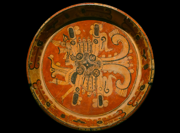Maya plate, painted with cinnabar (mercury)