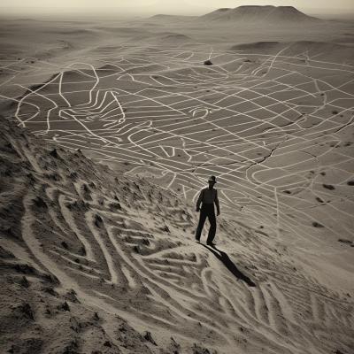 How Man Ray might have painted the Nazca Lines. Image Credit: MidJourney and K. Kris Hirst