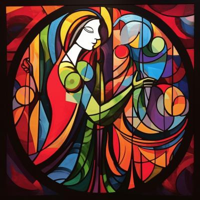 Picasso in stained glass. Image Credit: MidJourney and K. Kris Hirst