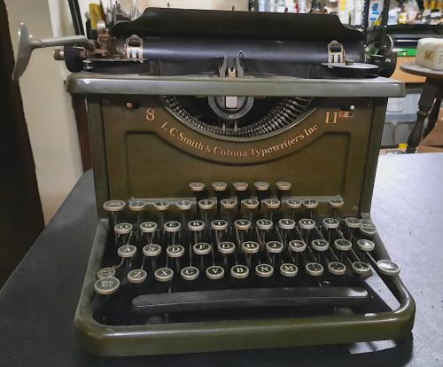 George Hirst wrote all of columns, and all of his sermons, on this 1920's era L.C. Smith & Corona 8x11 inch typewriter, 2021