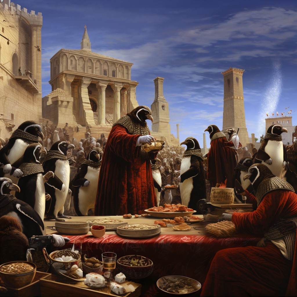 Annual royal re-enactment of the ancient Bozartene molting ceremony. Image credit Kris Hirst and MidJourney.