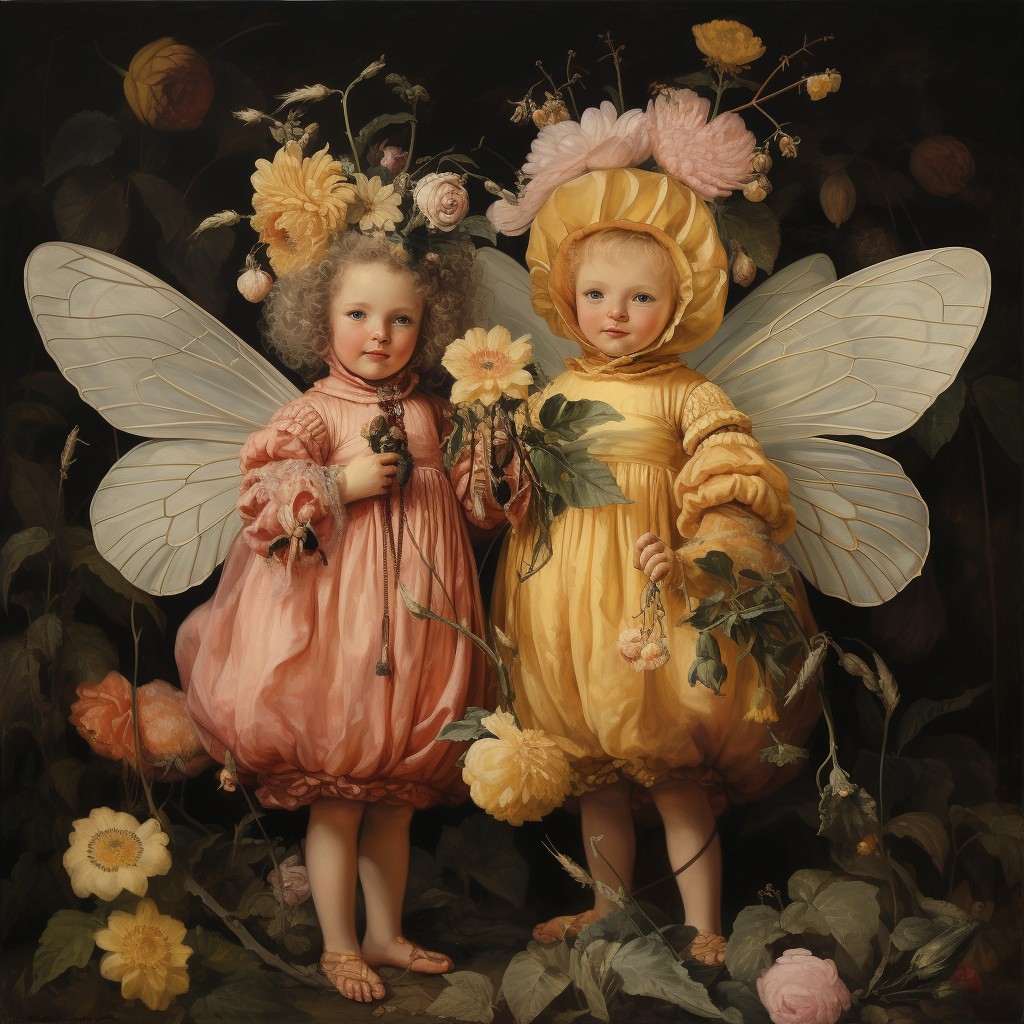 Nora the Butterfly said to her sister June the Bee, that she has much too much to do to stand still for a silly portrait. June the Bee replied 'We got this!' and they smiled for their artist. Happy Birthday to the talented and lovely Roger twins! Image Credit: K. Kris Hirst and MidJourney