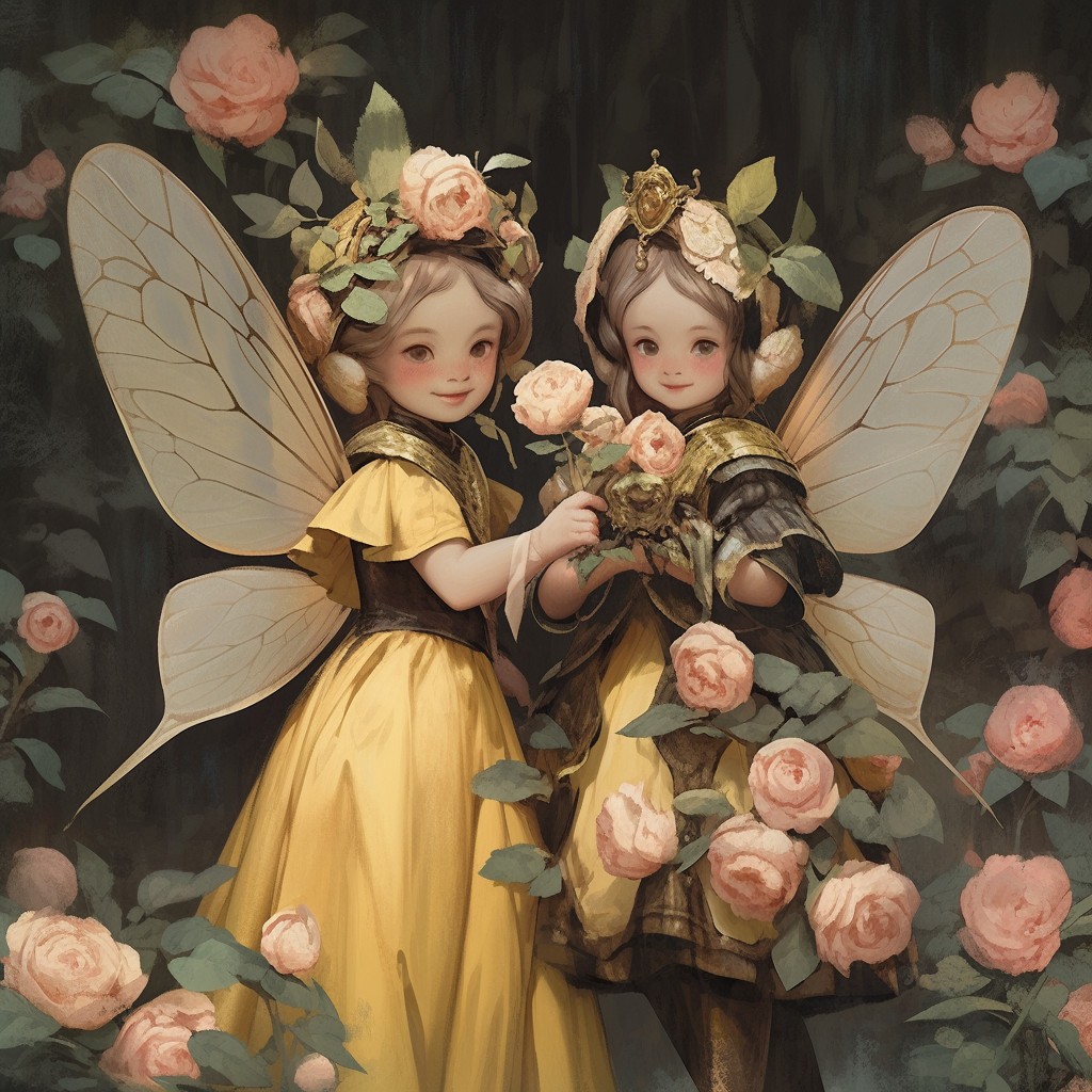 Nora the Butterfly said to her sister June the Bee, that she has much too much to do to stand still for a silly portrait. June the Bee replied 'We got this!' and they smiled for their artist. Happy Birthday to the talented and lovely Roger twins! Image Credit: K. Kris Hirst and MidJourney