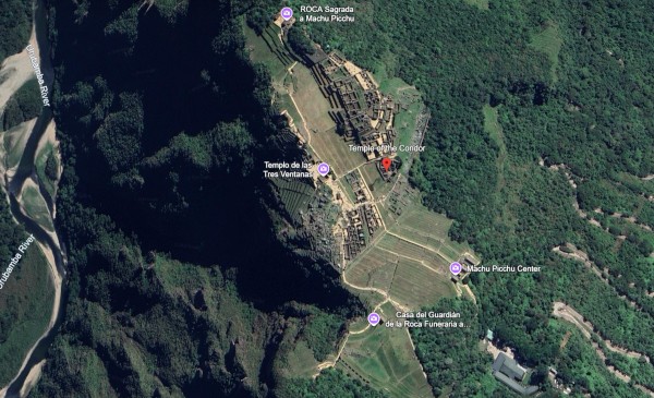 Google Earth image of the Temple of the Condor at Machu Picchu. Image Credit:Google Earth