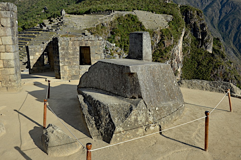 Intihuatana at Machu Picchu, from the same general direction as the Bingham picture above. Image Credit: Pavel Špindler, CC 3.0.